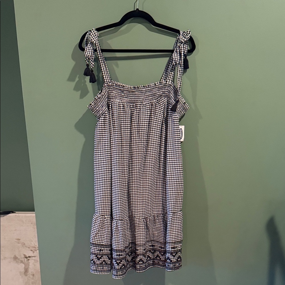 Old Navy Black & White  Gingham Dress with Embroidered Bottom